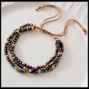 NEW PRISM PURPLE & GOLD BOREALIS TIE ROPE BOHO BEAD BRACELET